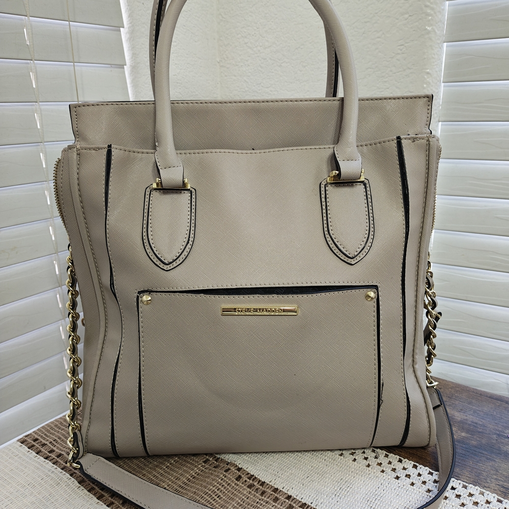 Steve Madden Taupe Tote Bag with Black Accents